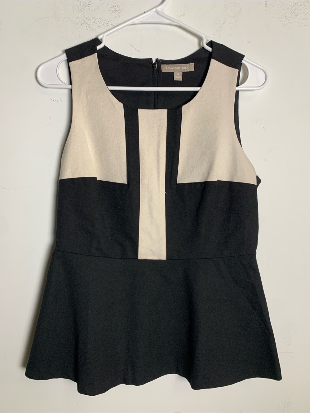 Banana Republic Black and Cream Colorblock Peplum Top